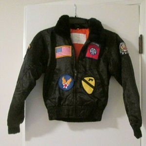 Black Satin Bomber Jacket Flight Aviator & Patches Great for Costume or Everyday
